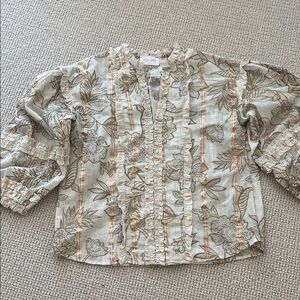 Miss June Paris-Boho Blouse - Cream & Tan Floral Size Sm/Med